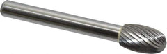 Made in USA - 3/8" Cut Diam, 6mm Shank Diam, Oval Head Single Cut Burr - Carbide, Radius End, 5/8" LOC, 2-3/8" OAL - Apex Tool & Supply