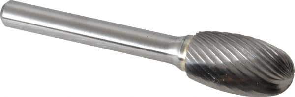 Made in USA - 1/2" Cut Diam, 6mm Shank Diam, Oval Head Single Cut Burr - Carbide, Radius End, 7/8" LOC, 2-5/8" OAL - Apex Tool & Supply