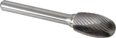 Made in USA - 1/2" Cut Diam, 6mm Shank Diam, Oval Head Single Cut Burr - Carbide, Radius End, 7/8" LOC, 2-5/8" OAL - Apex Tool & Supply