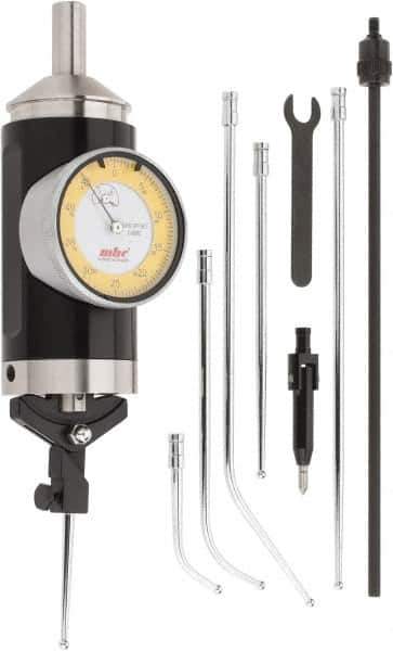 Value Collection - 10 Piece, Yellow Test Indicator Kit - 0.0002" Accuracy, 1/8" Ball Diam, 0.0005" Dial Graduation - Apex Tool & Supply