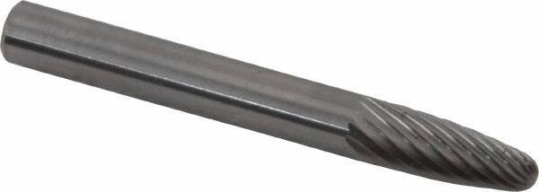 Made in USA - 1/4" Cut Diam, 6mm Shank Diam, Tree with Radius Head Single Cut Burr - Carbide, Radius End, 5/8" LOC, 2" OAL - Apex Tool & Supply