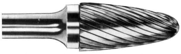M.A. Ford - 1/2" Cut Diam, 1/4" Shank Diam, Tree with Radius Head Double Cut Burr - Carbide, Radius End, 1" LOC, 3" OAL - Apex Tool & Supply