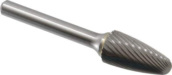 Made in USA - 1/2" Cut Diam, 6mm Shank Diam, Tree with Radius Head Single Cut Burr - Carbide, Radius End, 1" LOC, 2-3/4" OAL - Apex Tool & Supply