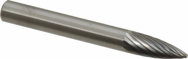 Made in USA - 1/4" Cut Diam, 6mm Shank Diam, Tree Head Single Cut Burr - Carbide, Point End, 5/8" LOC, 2" OAL - Apex Tool & Supply