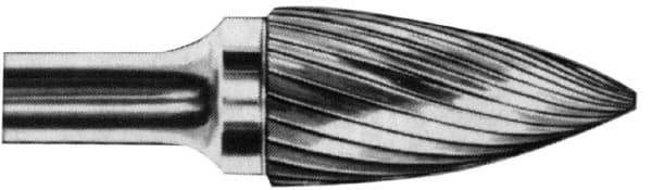 SGS Pro - 1/4" Cut Diam, 1/4" Shank Diam, Tree Head Single Cut Burr - Carbide, Point End, 1/2" LOC - Apex Tool & Supply