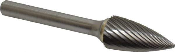 Made in USA - 1/2" Cut Diam, 6mm Shank Diam, Tree Head Single Cut Burr - Carbide, Point End, 1" LOC, 2-3/4" OAL - Apex Tool & Supply