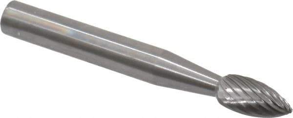 Made in USA - 1/4" Cut Diam, 6mm Shank Diam, Flame Head Single Cut Burr - Carbide, Radius End, 3/8" LOC, 2" OAL - Apex Tool & Supply