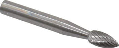 Made in USA - 1/4" Cut Diam, 6mm Shank Diam, Flame Head Single Cut Burr - Carbide, Radius End, 3/8" LOC, 2" OAL - Apex Tool & Supply