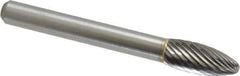 Made in USA - 5/16" Cut Diam, 6mm Shank Diam, Flame Head Single Cut Burr - Carbide, Radius End, 3/4" LOC - Apex Tool & Supply