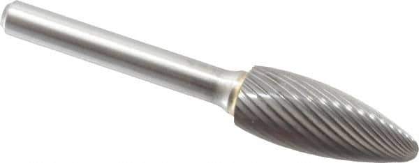 Made in USA - 1/2" Cut Diam, 6mm Shank Diam, Flame Head Single Cut Burr - Carbide, Radius End, 1-1/4" LOC - Apex Tool & Supply