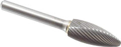Made in USA - 1/2" Cut Diam, 6mm Shank Diam, Flame Head Single Cut Burr - Carbide, Radius End, 1-1/4" LOC - Apex Tool & Supply