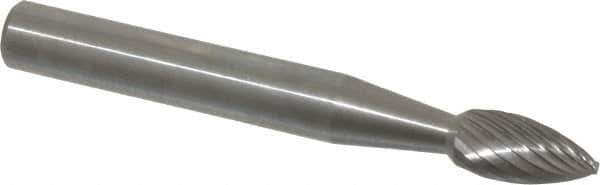 Made in USA - 1/4" Cut Diam, 6mm Shank Diam, Cone Head Single Cut Burr - Carbide, 5/8" LOC, 2" OAL - Apex Tool & Supply