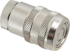 Parker - 1/4 Thread Stainless Steel Hydraulic Hose Valved Coupler - 5,000 psi, 6 GPM - Apex Tool & Supply