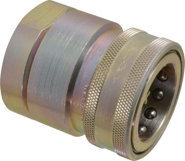 Parker - 1-1/2 Thread Steel Hydraulic Hose Valved Coupler - 1,500 psi, 175 GPM - Apex Tool & Supply