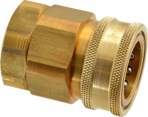 Parker - 1 Thread Brass Hydraulic Hose Valved Coupler - 1,750 psi, 80 GPM - Apex Tool & Supply