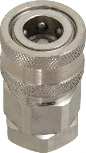 Parker - 1/4 Thread Stainless Steel Hydraulic Hose Valved Coupler - 5,000 psi, 8 GPM - Apex Tool & Supply