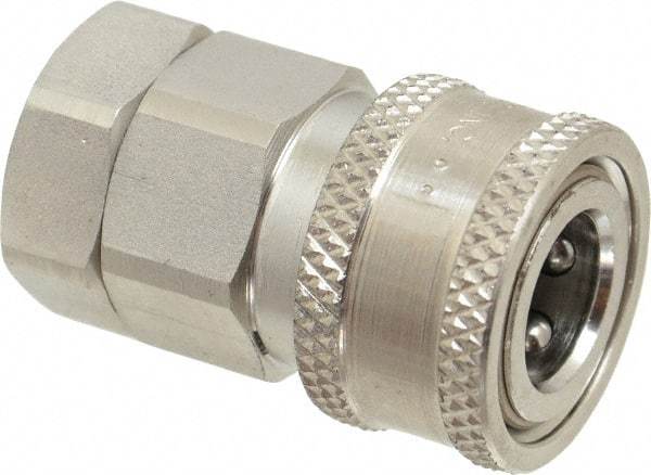 Parker - 3/8 Thread Stainless Steel Hydraulic Hose Valved Coupler - 4,000 psi, 12 GPM - Apex Tool & Supply