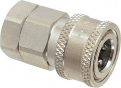 Parker - 3/8 Thread Stainless Steel Hydraulic Hose Valved Coupler - 4,000 psi, 12 GPM - Apex Tool & Supply