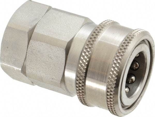 Parker - 1/2 Thread Stainless Steel Hydraulic Hose Valved Coupler - 3,750 psi, 30 GPM - Apex Tool & Supply