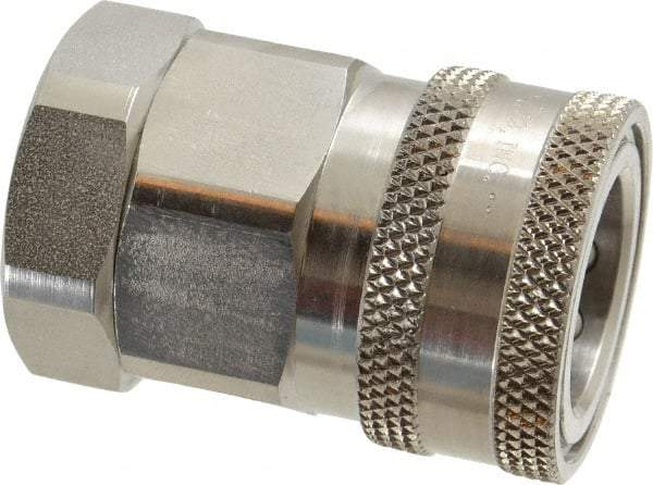 Parker - 3/4 Thread Stainless Steel Hydraulic Hose Valved Coupler - 2,000 psi, 52 GPM - Apex Tool & Supply