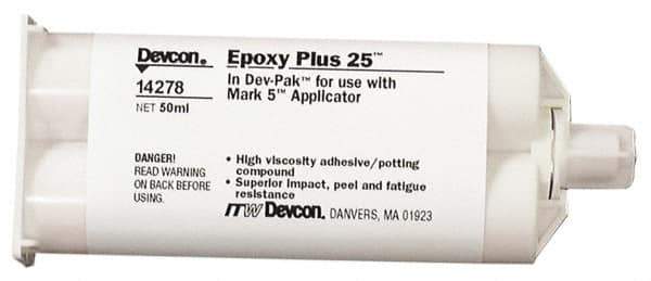Devcon - 50 mL Cartridge Two Part Epoxy - 25 min Working Time, 2,750 psi Shear Strength - Apex Tool & Supply