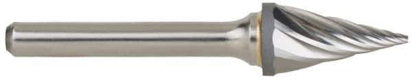 M.A. Ford - 5/8" Cut Diam, 1/4" Shank Diam, Taper Head Single Cut Burr - Carbide, Radius End, 1-5/16" LOC, 3-7/16" OAL - Apex Tool & Supply