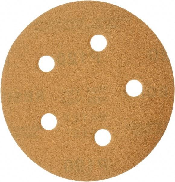 Made in USA - 5" Diam, 120 Grit, Aluminum Oxide Hook & Loop Disc - Fine Grade, Coated, C Weight Paper Backing, - Apex Tool & Supply