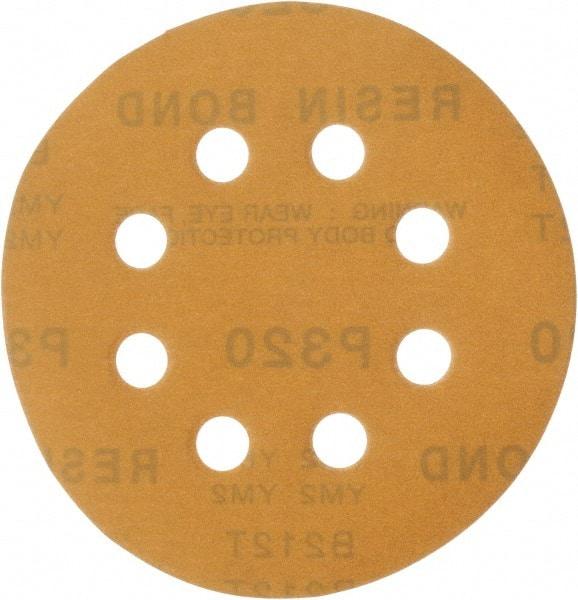 Made in USA - 5" Diam, 320 Grit, Aluminum Oxide Hook & Loop Disc - Extra Fine Grade, Coated, C Weight Paper Backing, - Apex Tool & Supply