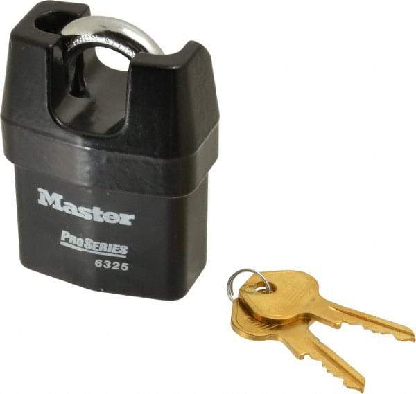 Master Lock - 3/4" Shackle Clearance, Keyed Different Padlock - 3/8" Shackle Width, 3/8" Shackle Diam, Laminated Steel - Apex Tool & Supply