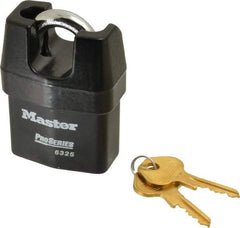 Master Lock - 3/4" Shackle Clearance, Keyed Different Padlock - 3/8" Shackle Width, 3/8" Shackle Diam, Laminated Steel - Apex Tool & Supply
