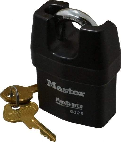 Master Lock - 3/4" Shackle Clearance, Keyed Alike Padlock - 3/8" Shackle Width, 3/8" Shackle Diam, Laminated Steel - Apex Tool & Supply