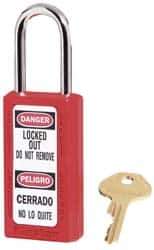 Master Lock - Keyed Alike Conductive Lockout Padlock - 1-1/2" Shackle Clearance, 1/4" Shackle Diam, 1-3/4" Body Height x 1-1/2" Body Width, Red, 6 Pins - Apex Tool & Supply