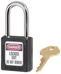 Master Lock - Keyed Alike Conductive Lockout Padlock - 1-1/2" Shackle Clearance, 1/4" Shackle Diam, 1-3/4" Body Height x 1-1/2" Body Width, Black, 6 Pins - Apex Tool & Supply