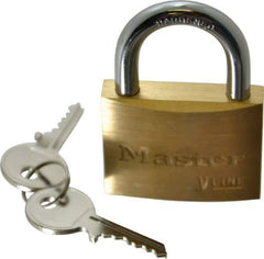 Master Lock - 15/16" Shackle Clearance, Keyed Different Padlock - 9/32" Shackle Diam, Brass - Apex Tool & Supply