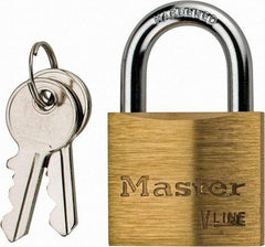 Master Lock - 13/16" Shackle Clearance, Keyed Different Padlock - 1/4" Shackle Diam, Brass - Apex Tool & Supply