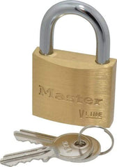 Master Lock - 13/16" Shackle Clearance, Keyed Alike Padlock - 1/4" Shackle Diam, Brass - Apex Tool & Supply