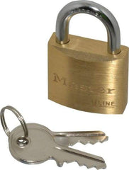 Master Lock - 9/16" Shackle Clearance, Keyed Different Padlock - 3/16" Shackle Diam, Brass - Apex Tool & Supply