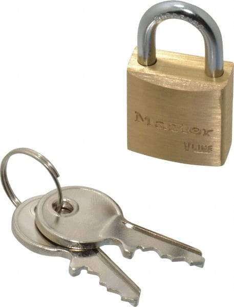 Master Lock - 7/16" Shackle Clearance, Keyed Alike Padlock - 5/32" Shackle Diam, Brass - Apex Tool & Supply
