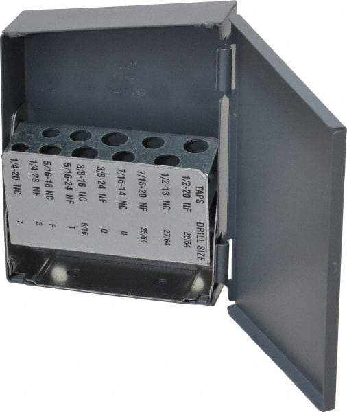 Huot - 1/4-20 to 1/2-20 Tap Storage - 3-1/4" Wide x 4-1/2" Deep x 1" High, Steel - Apex Tool & Supply