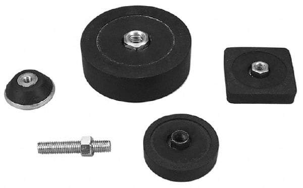 Tech Products - 500 Lb Capacity, 1/2-13 Thread, 3/4" OAL, Steel Stud, Tapped Pivotal Socket Mount Leveling Pad & Mount - 3" Base Diam, Neoprene Pad - Apex Tool & Supply