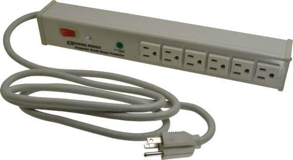 Wiremold - 6 Outlets, 120 Volts, 15 Amps, 6' Cord, Power Outlet Strip - 1 Circuits, Free Hanging Mount, 5-15P NEMA Configuration, UL Listed File 1449 - Apex Tool & Supply