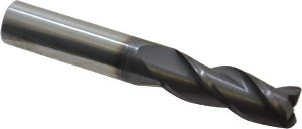 Accupro - 3/8", 3 Flute, Single End, Solid Carbide, 0.02" Corner Radius End Mill - 2-1/2" OAL, 35° Helix, Right Hand Flute, 1" LOC, Right Hand Cut - Apex Tool & Supply