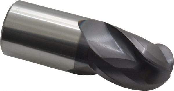 Accupro - 1" Diam, 1-1/4" LOC, 3 Flute Solid Carbide Ball End Mill - AlTiN Finish, Single End, 3" OAL, 1" Shank Diam, Spiral Flute - Apex Tool & Supply