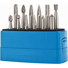 Made in USA - 12 Piece, 1/4" Shank Burr Set - Solid Carbide, Multiple Head Shape - Apex Tool & Supply