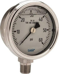 Wika - 2-1/2" Dial, 1/4 Thread, 0-60 Scale Range, Pressure Gauge - Lower Connection Mount, Accurate to 2-1-2% of Scale - Apex Tool & Supply