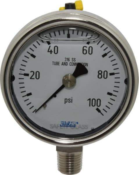 Wika - 2-1/2" Dial, 1/4 Thread, 0-100 Scale Range, Pressure Gauge - Lower Connection Mount, Accurate to 2-1-2% of Scale - Apex Tool & Supply