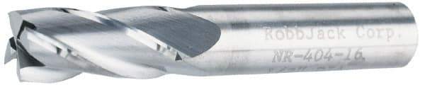 RobbJack - 9/16", 1-1/4" LOC, 9/16" Shank Diam, 3-1/2" OAL, 4 Flute, Solid Carbide Square End Mill - Single End, Uncoated, Spiral Flute, 30° Helix, Centercutting, Right Hand Cut, Right Hand Flute, Series NR-404 - Apex Tool & Supply