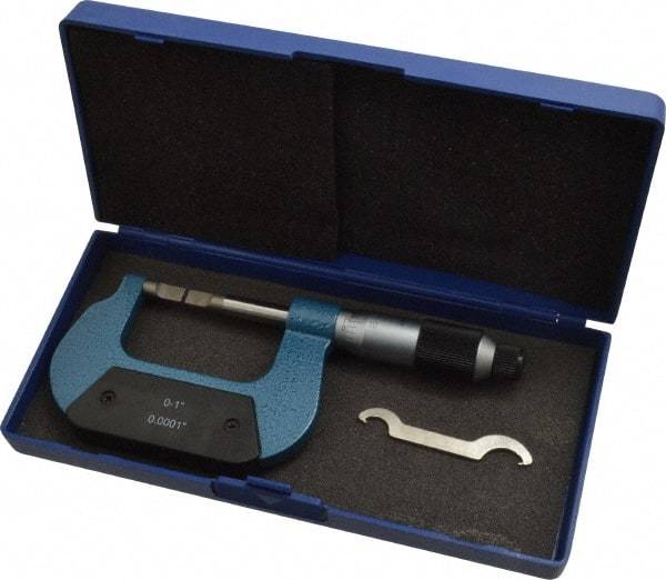 Value Collection - 0" to 1" Mechanical Enamel Coated Blade Micrometer - 0.0001" Graduation, 0.0276" Blade Thickness, Ratchet-Friction Thimble - Apex Tool & Supply