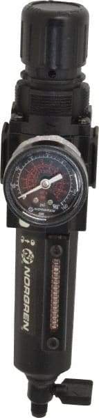 Norgren - 1/4" NPT Port Compact 1 Piece Filter/Regulator FRL Unit - Metal Bowl, 80 SCFM, 250 Max psi, 8.72" High x 1.97" Long, Manual Drain - Apex Tool & Supply