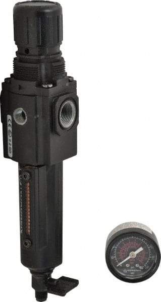 Norgren - 3/8" NPT Port Compact 1 Piece Filter/Regulator FRL Unit - Metal Bowl, 80 SCFM, 250 Max psi, 8.72" High x 1.97" Long, Manual Drain - Apex Tool & Supply